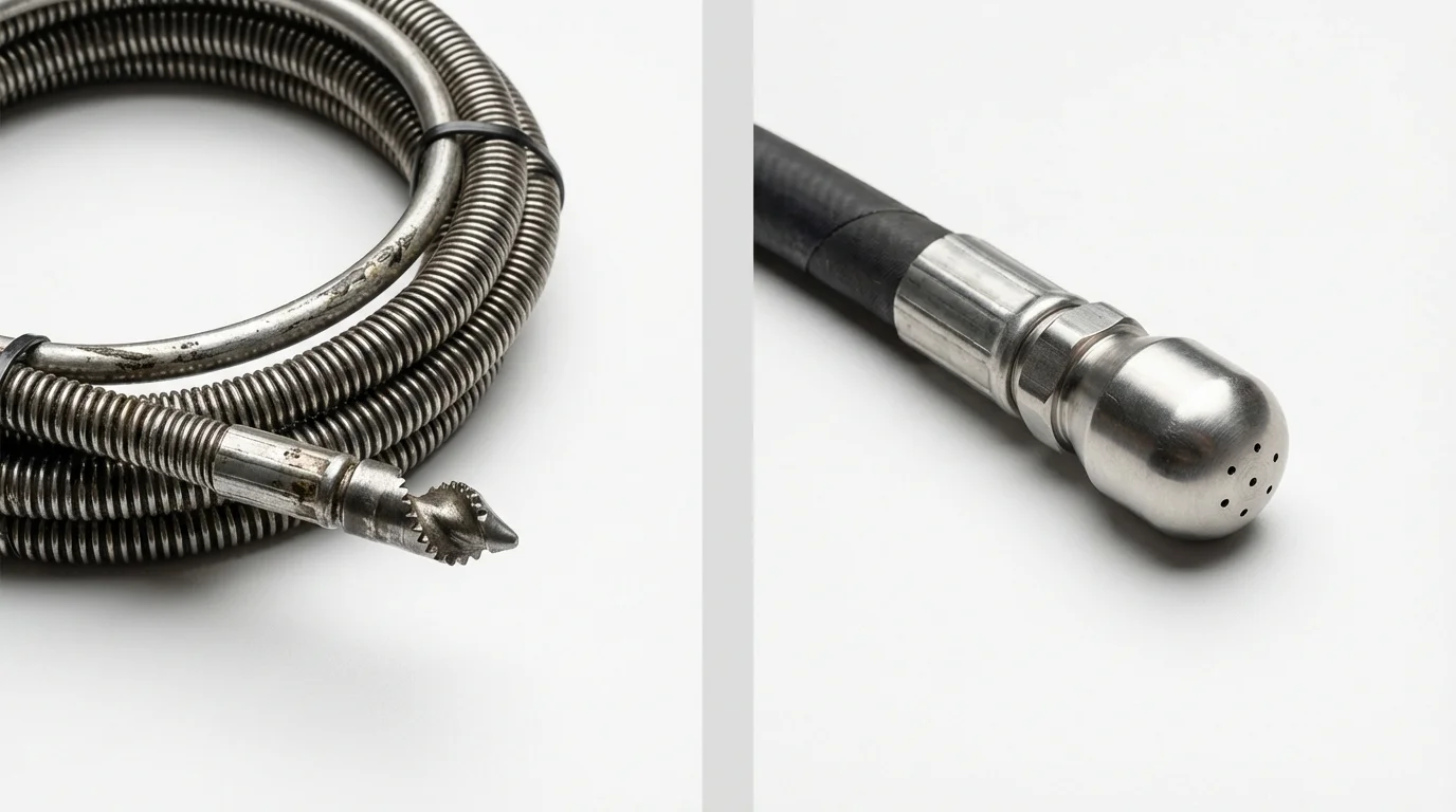 Drain snake cable and hydro jetting nozzle used for drain cleaning in Napavine, WA