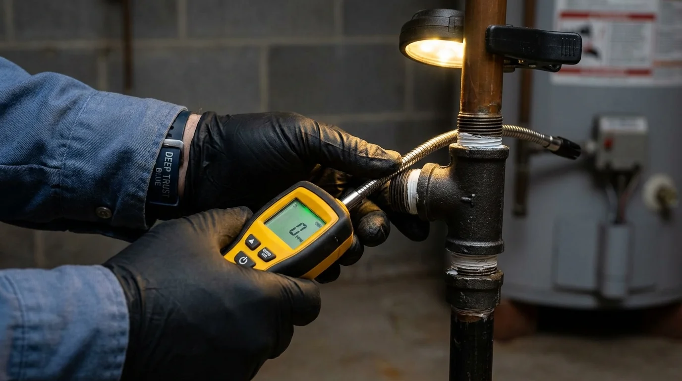Gas leak detection with electronic sniffer by Johns Plumbing LLC in Napavine