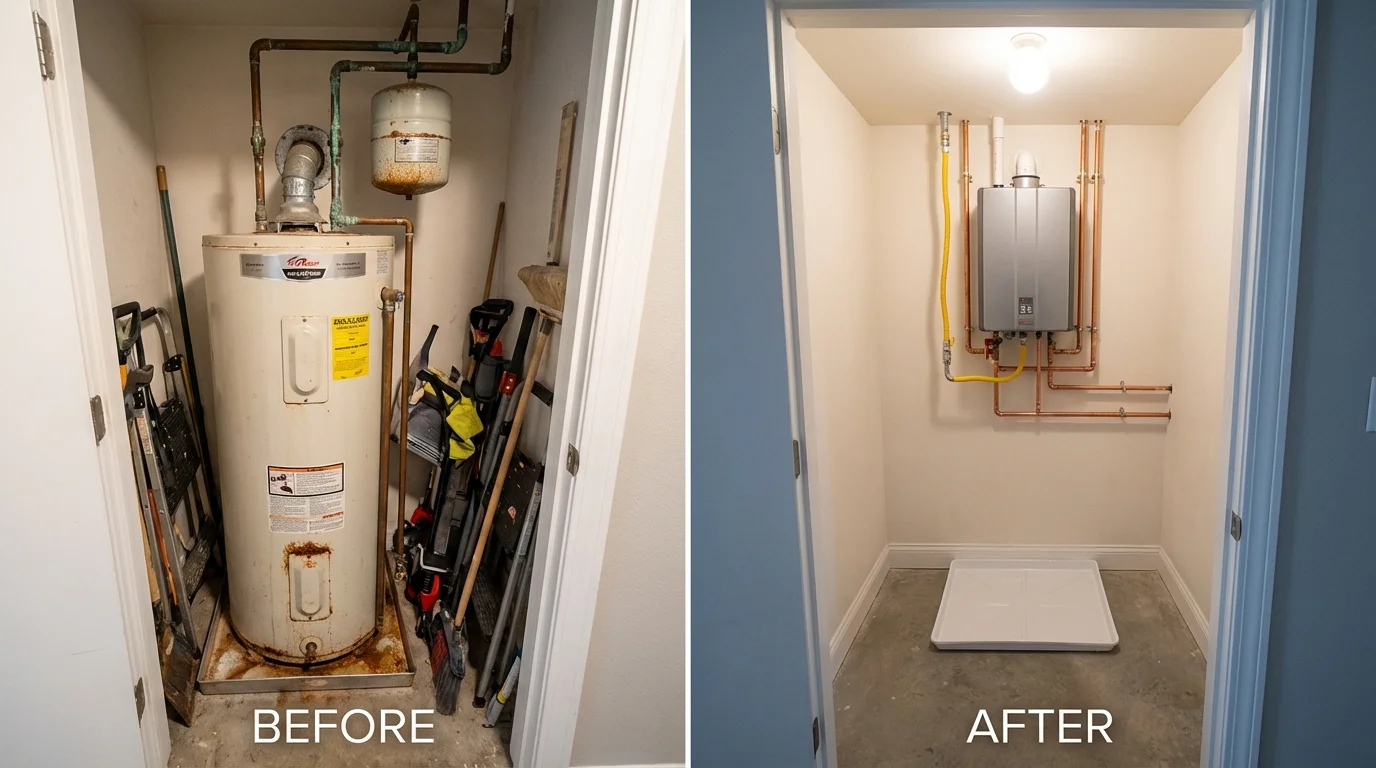 Tank water heater versus wall-mounted tankless unit comparison for Napavine, WA homeowners