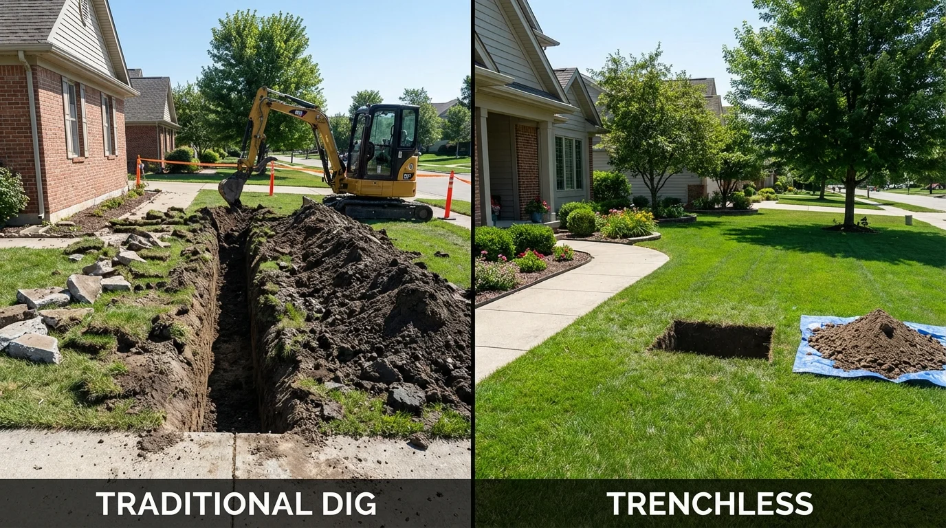 Trenchless sewer repair with minimal yard damage versus traditional excavation in Napavine, WA